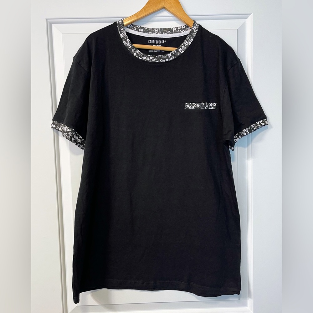 Consequence XL Knit T-shirt - Black w/ floral accent on collar and sleeves